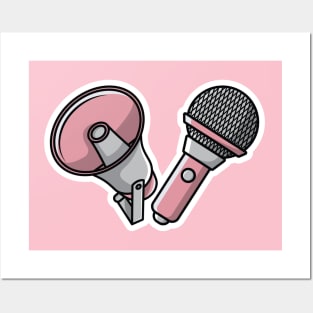 Megaphone and Microphone Speaker Sticker vector illustration. Marketing time concept design. Announcement speaker sticker object icon design. Posters and Art